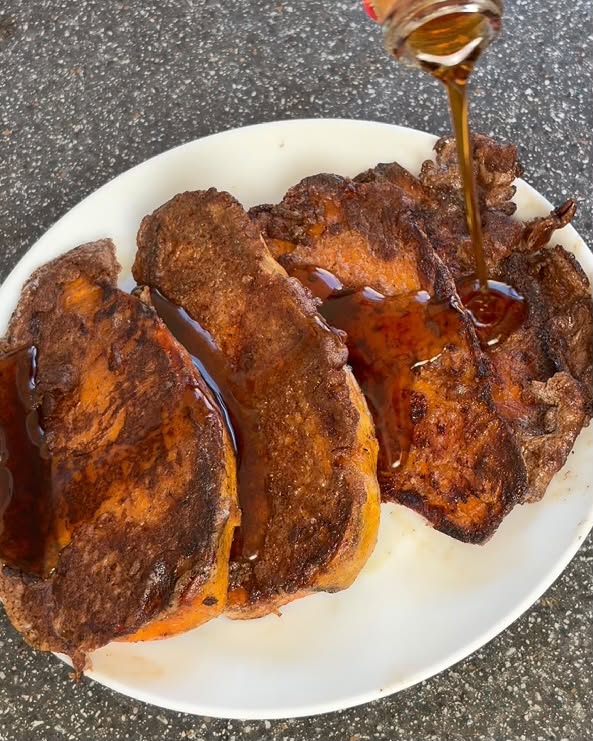 Sweet potato french toast with maple syrup