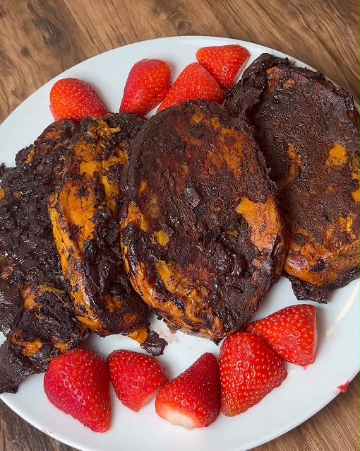 Chocolate sweet potato french toast with strawberries