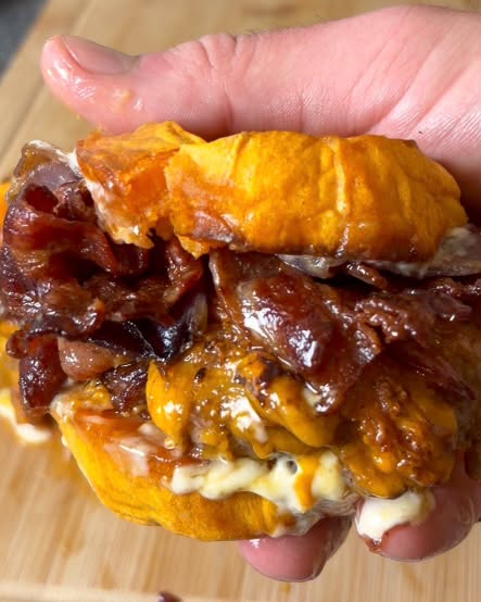Sweet potato bun bacon burger