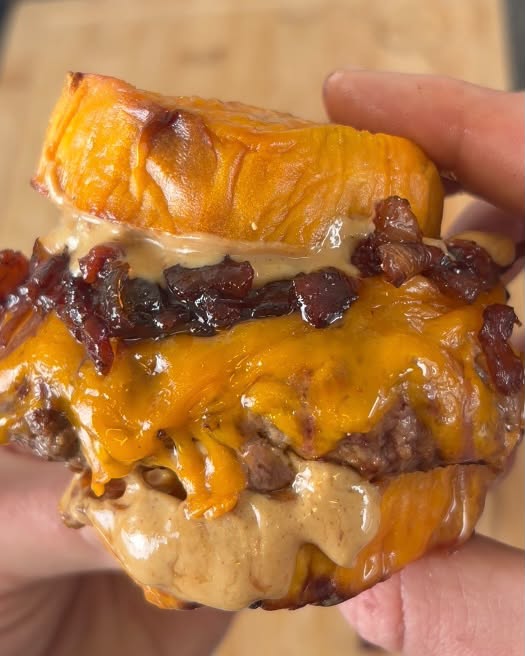 Sweet potato bun cheeseburger with bacon jam